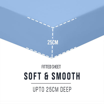 Sky Blue Fitted Sheet, Soft Brushed Microfiber, 25cm deep, Easy Care - West Midlands Homeware